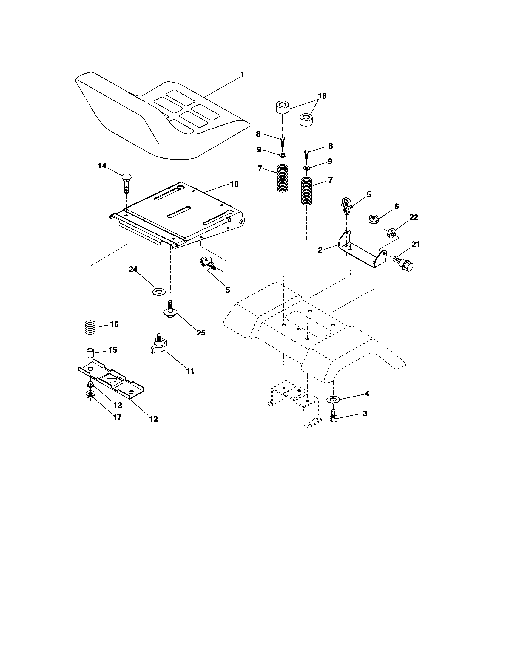 Seat Assembly Diagram and Parts List for  Craftsman Lawn Tractor