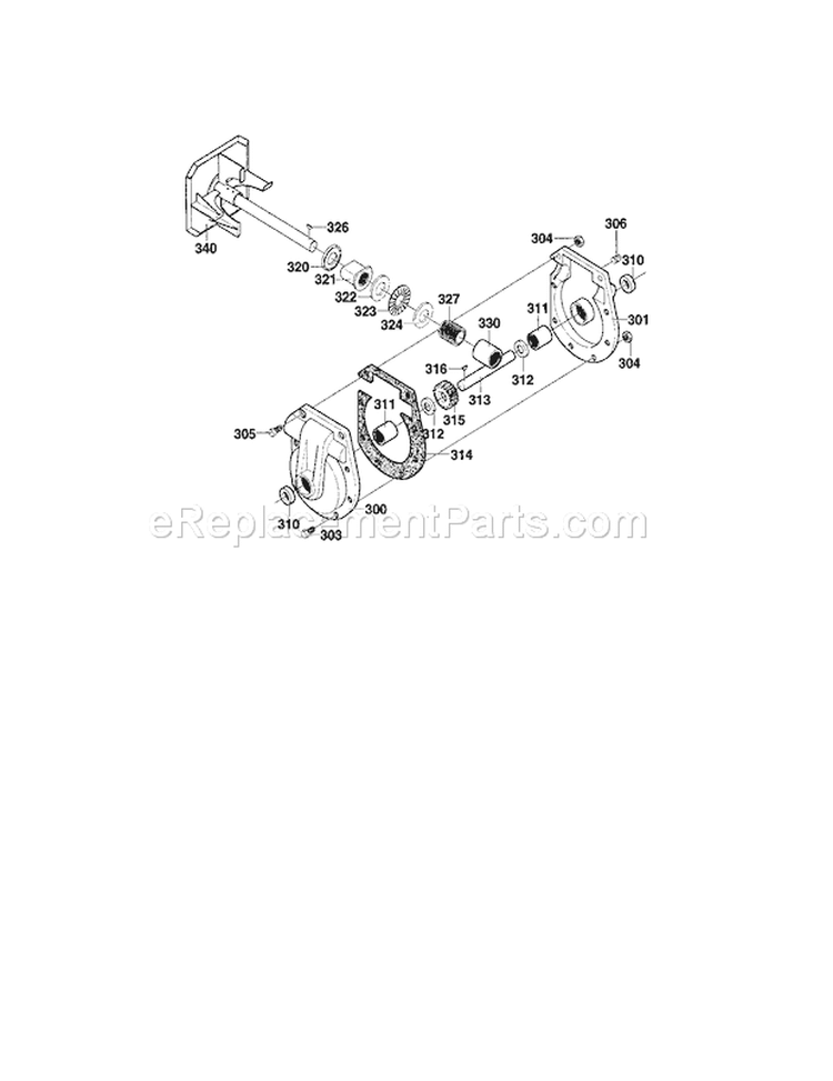 Gear Case Assembly Diagram and Parts List for  Craftsman Snow Blower