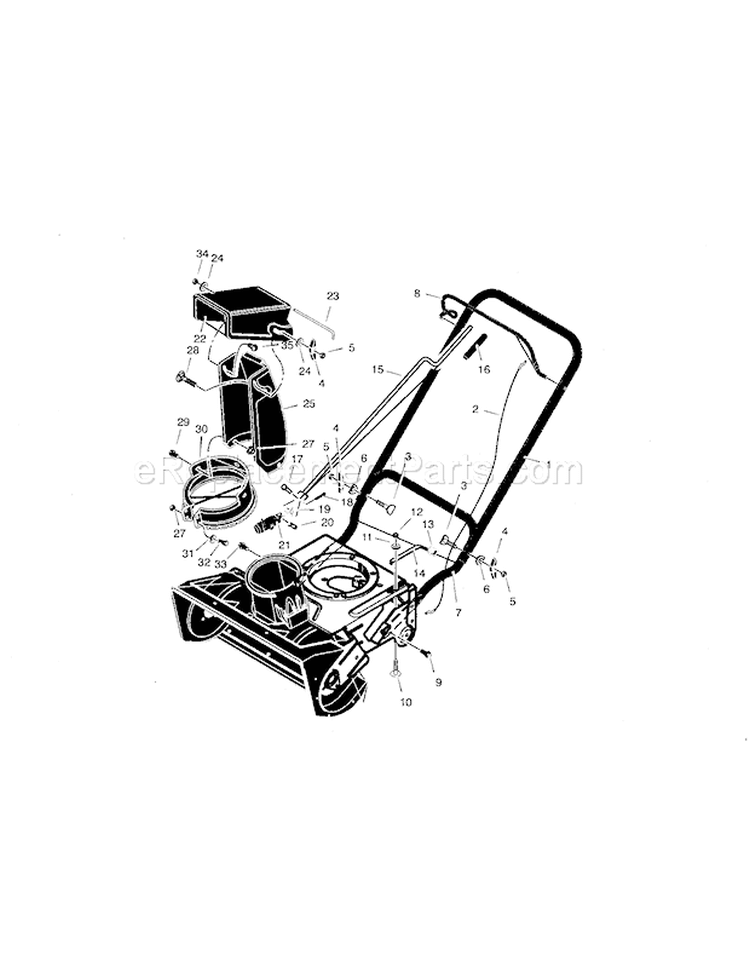 Handle And Discharge Component Diagram and Parts List for  Craftsman Snow Blower