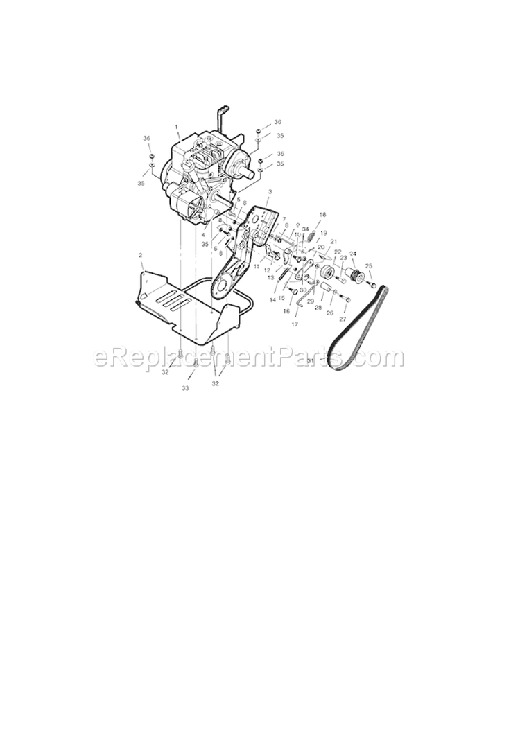 Engine Drive Assembly Diagram and Parts List for  Craftsman Snow Blower