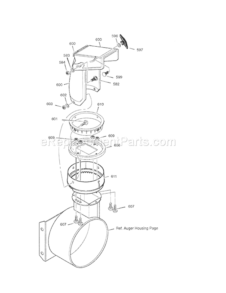 Discharge Chute Diagram and Parts List for  Craftsman Snow Blower