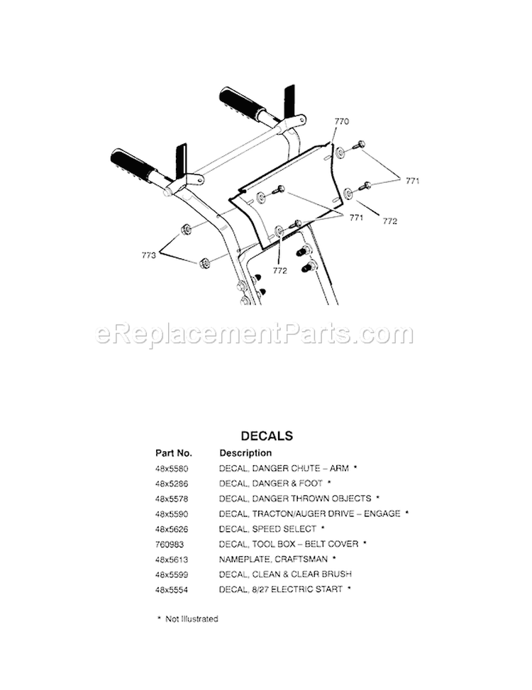 Page K Diagram and Parts List for  Craftsman Snow Blower
