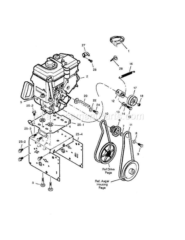 Engine Diagram and Parts List for  Craftsman Snow Blower