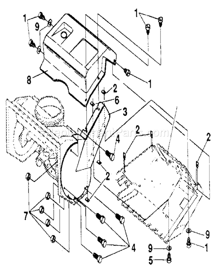 Belt Cover Diagram and Parts List for  Craftsman Snow Blower