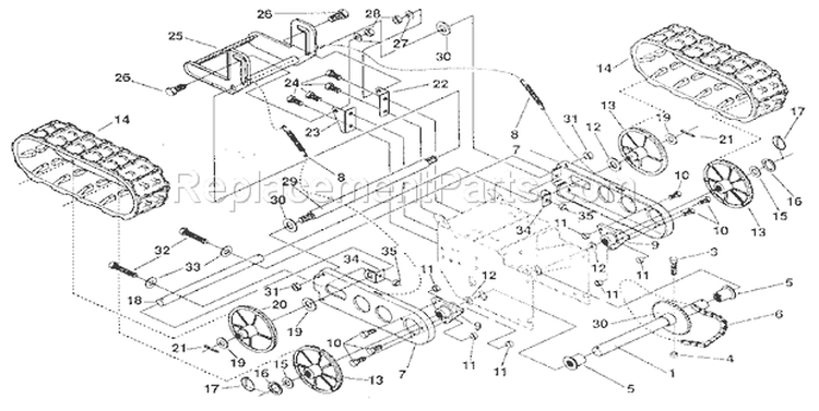 Track Assembly Diagram and Parts List for  Craftsman Snow Blower