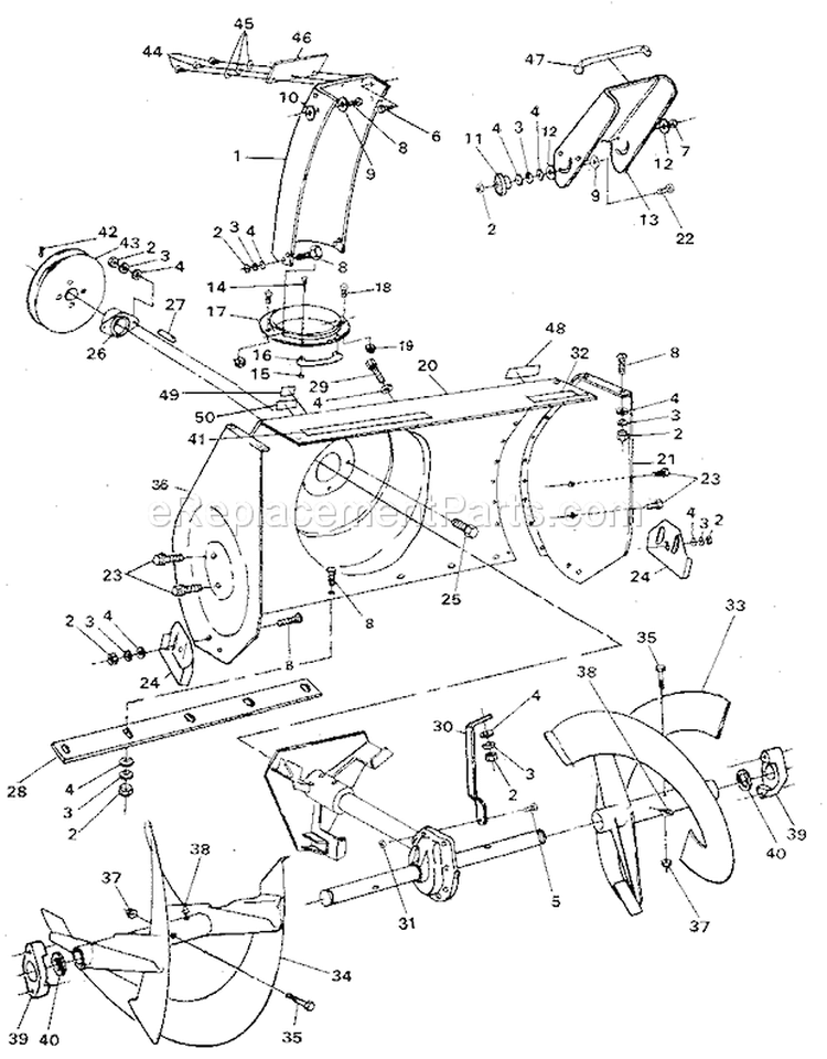Auger Housing Assembly Diagram and Parts List for  Craftsman Snow Blower