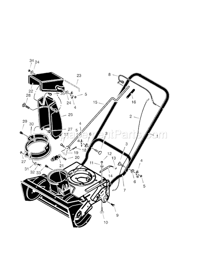 21" 3.8Hp Handle & Discharge Diagram and Parts List for  Craftsman Snow Blower