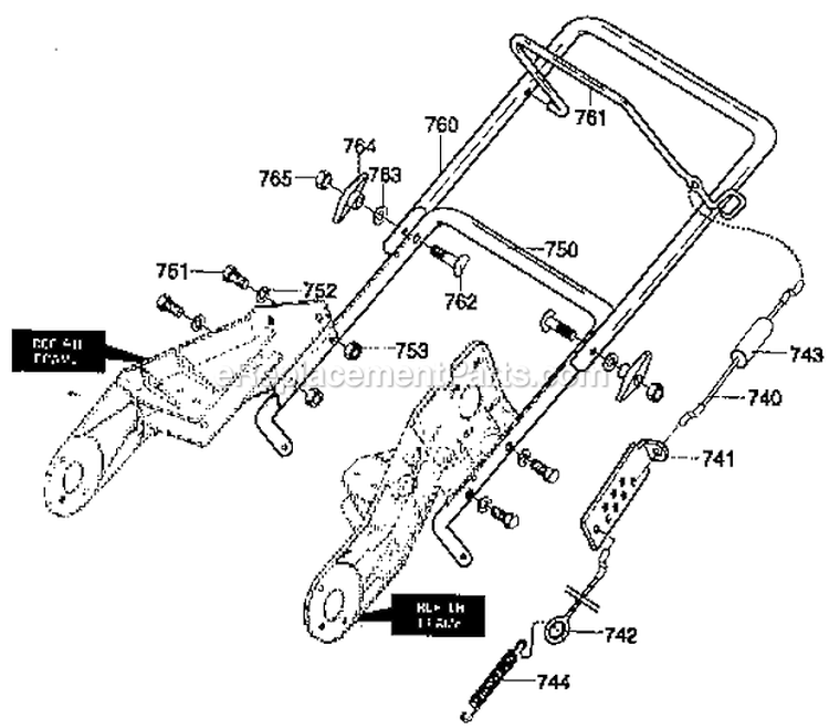 Handle Assembly Diagram and Parts List for  Craftsman Snow Blower