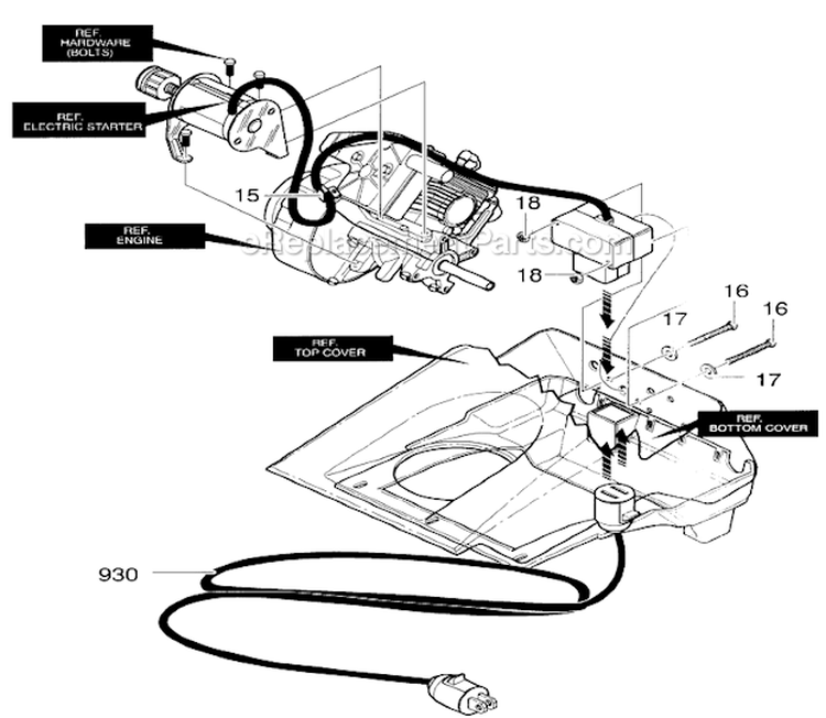 Electric Start Assembly Diagram and Parts List for  Craftsman Snow Blower