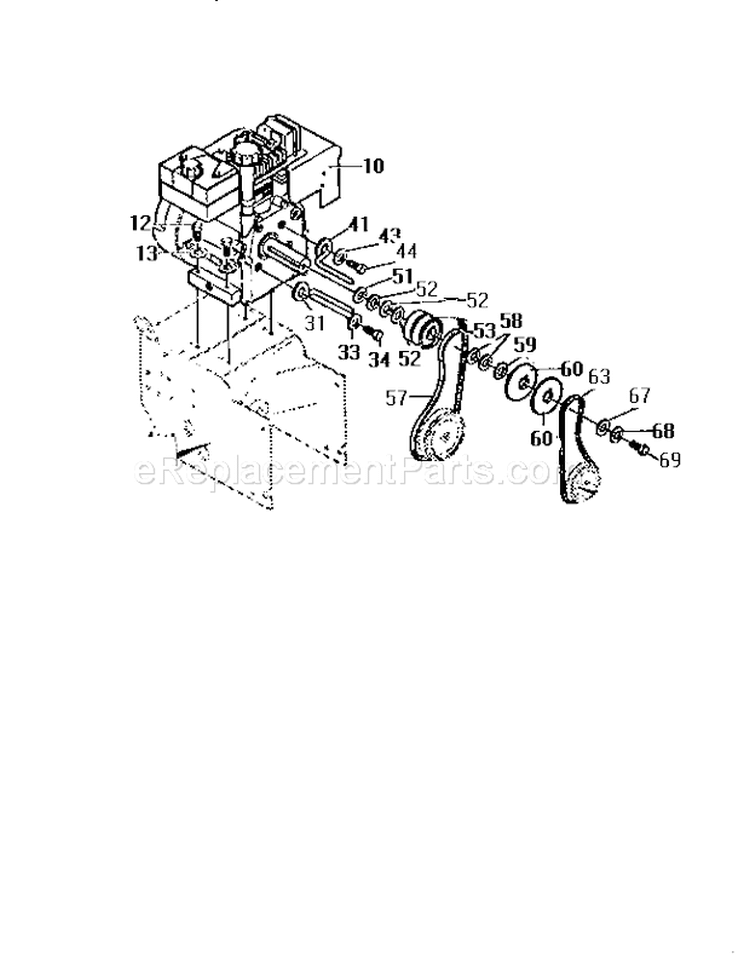 Engine Assembly Diagram and Parts List for  Craftsman Snow Blower