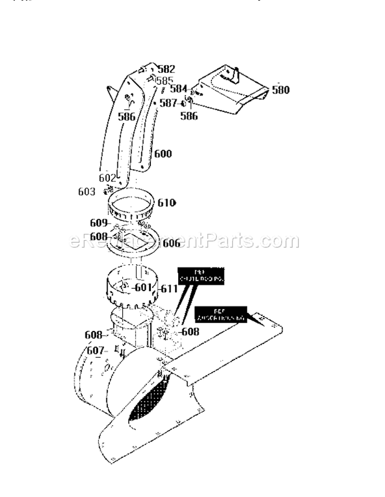 Discharge Chute Assembly Diagram and Parts List for  Craftsman Snow Blower