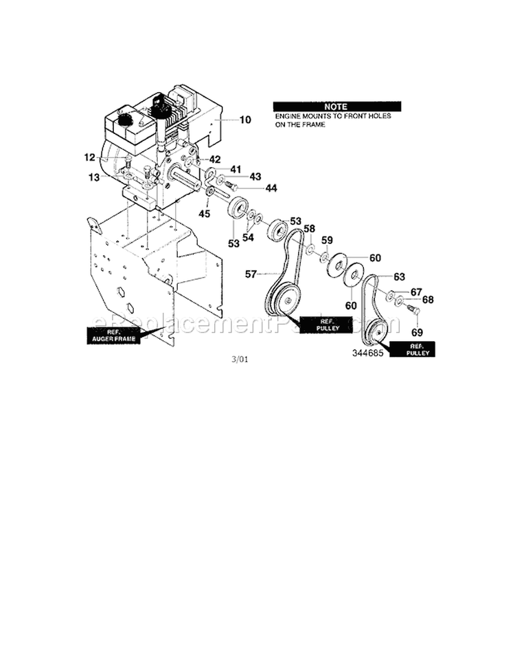 Frame Assembly Diagram and Parts List for  Craftsman Snow Blower
