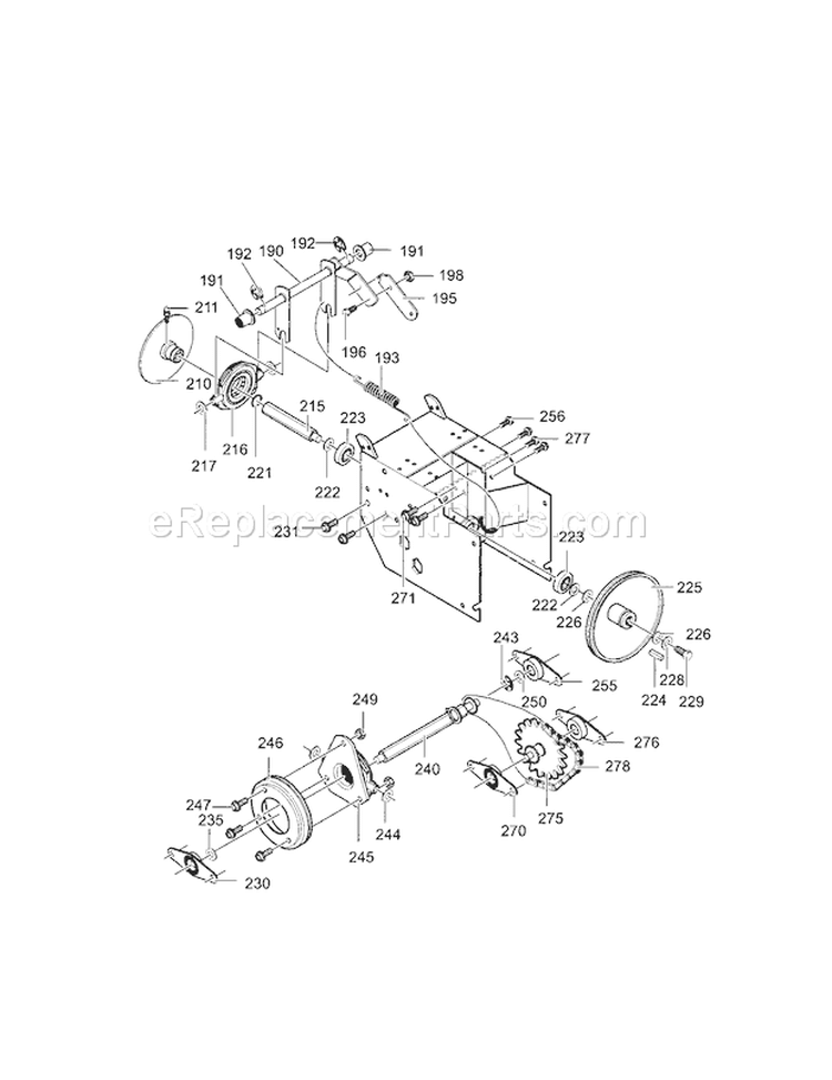 Drive Components Diagram and Parts List for  Craftsman Snow Blower
