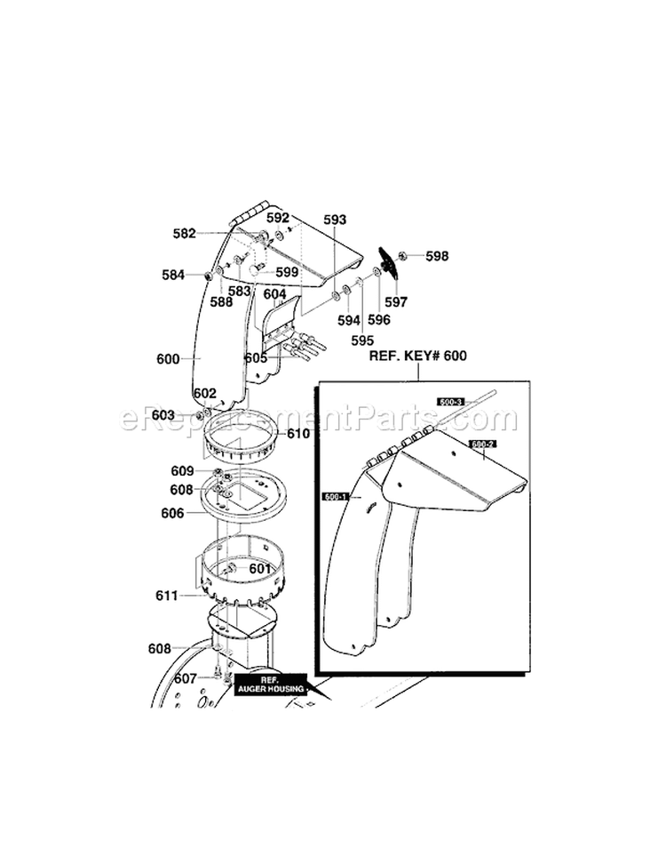 Discharge Chute Assembly Diagram and Parts List for  Craftsman Snow Blower
