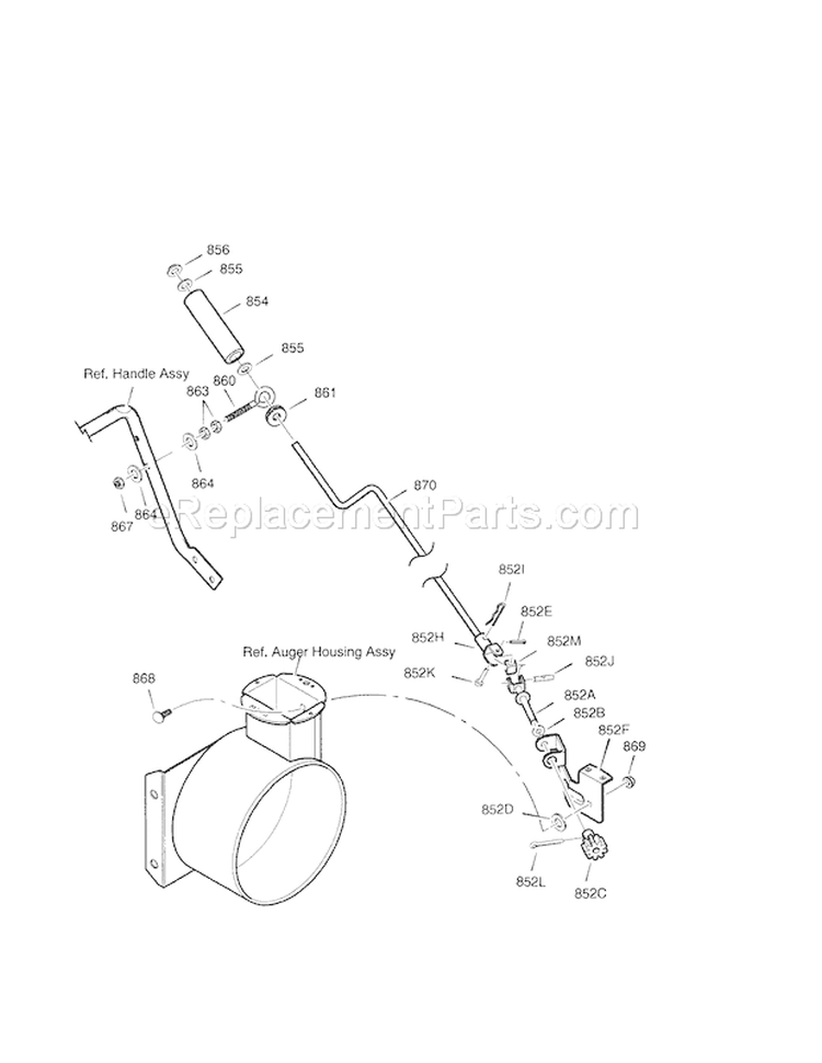 26" 9Hp Chute Rod Diagram and Parts List for  Craftsman Snow Blower