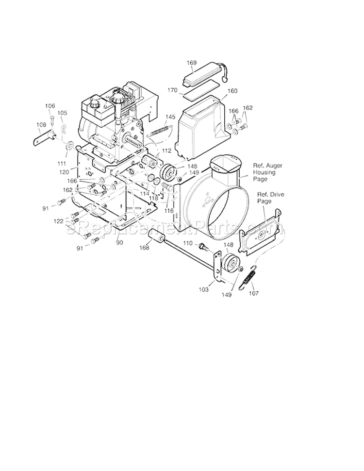 26" 9Hp Frame Diagram and Parts List for  Craftsman Snow Blower