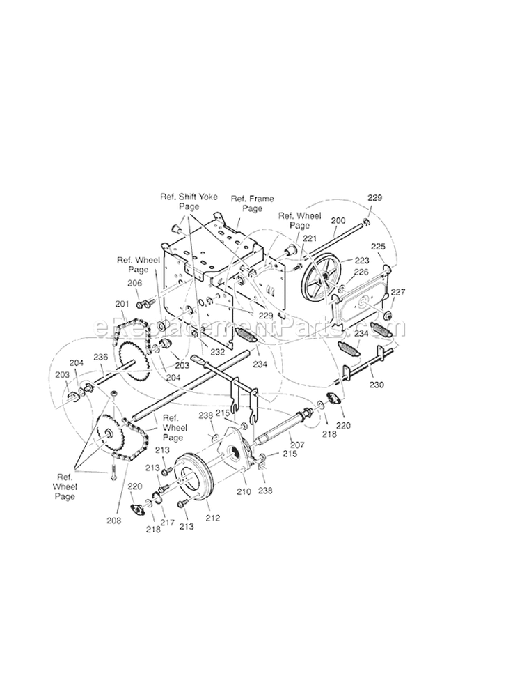 26" 9Hp Drive Diagram and Parts List for  Craftsman Snow Blower