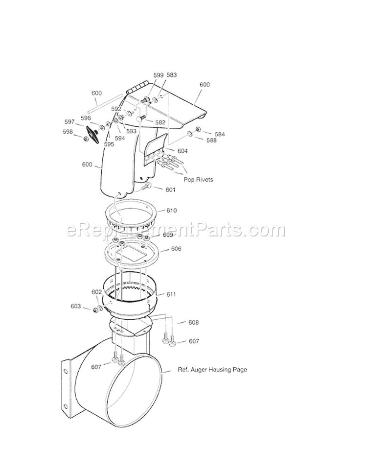 26" 9Hp Discharge Chute Diagram and Parts List for  Craftsman Snow Blower