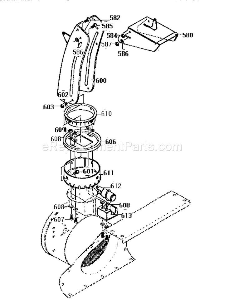 Discharge Chute Assembly Diagram and Parts List for  Craftsman Snow Blower
