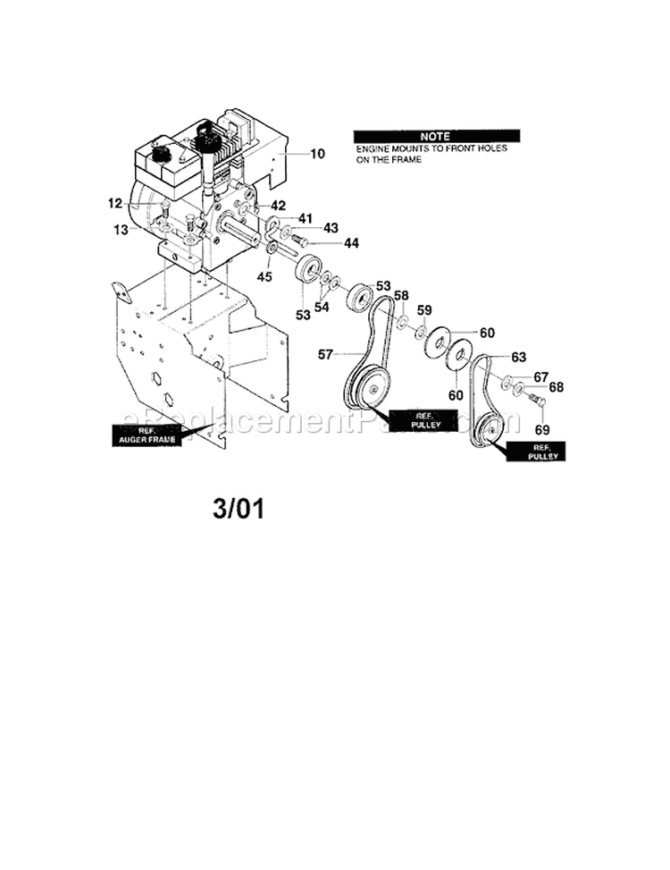 Frame Assembly Diagram and Parts List for  Craftsman Snow Blower