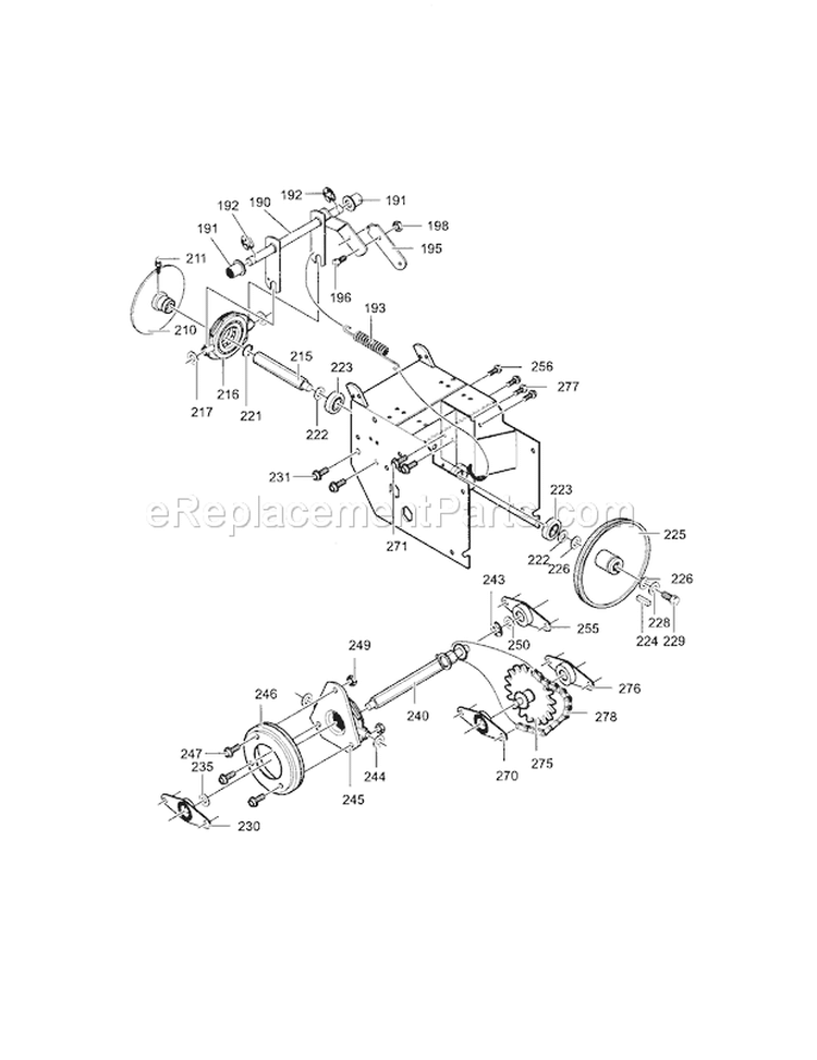 Drive Components Diagram and Parts List for  Craftsman Snow Blower