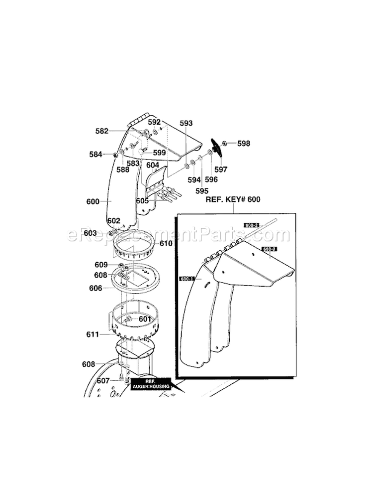 Discharge Chute Assembly Diagram and Parts List for  Craftsman Snow Blower