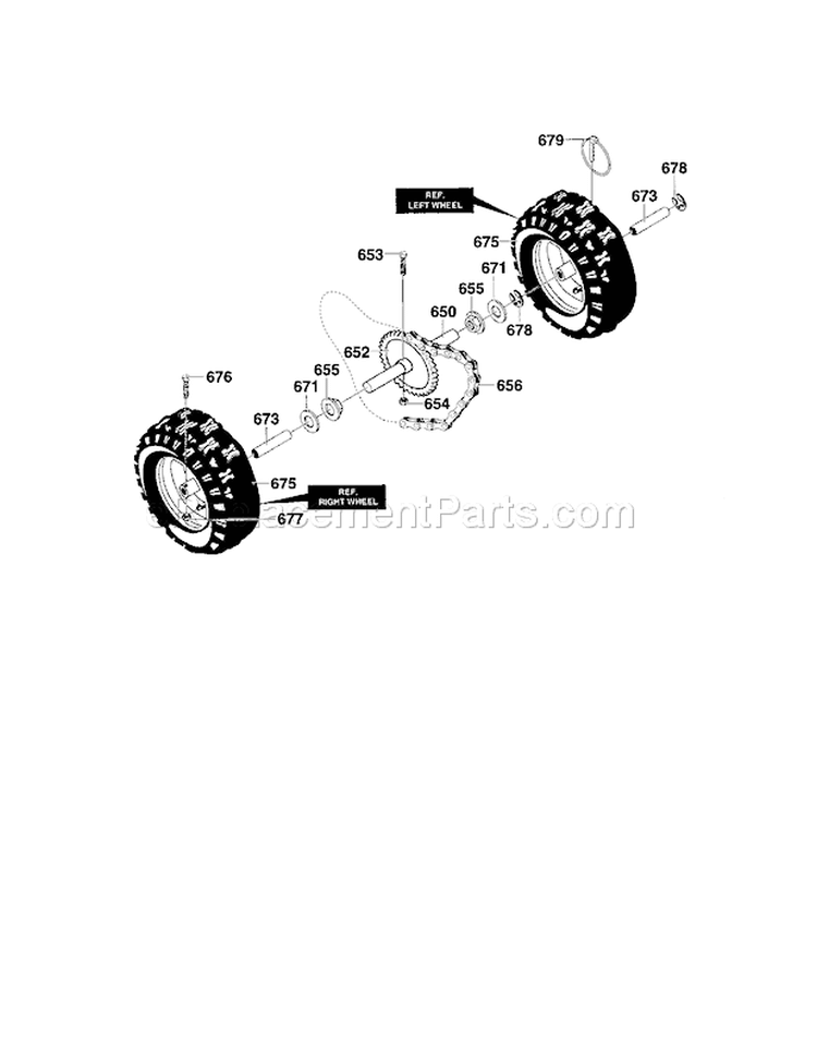 Wheel Assembly Diagram and Parts List for  Craftsman Snow Blower