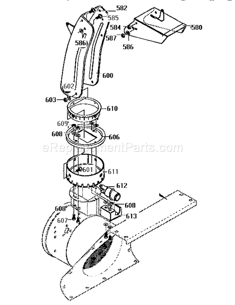 Discharge Chute Assembly Diagram and Parts List for  Craftsman Snow Blower