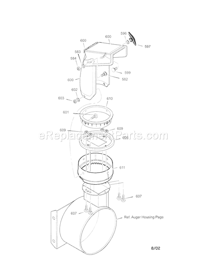 Discharge Chute Diagram and Parts List for  Craftsman Snow Blower