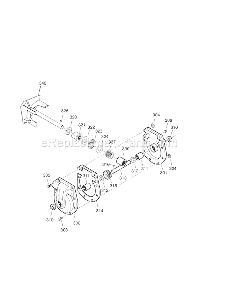 26" 7.75Hp Gear Case Diagram and Parts List for  Craftsman Snow Blower