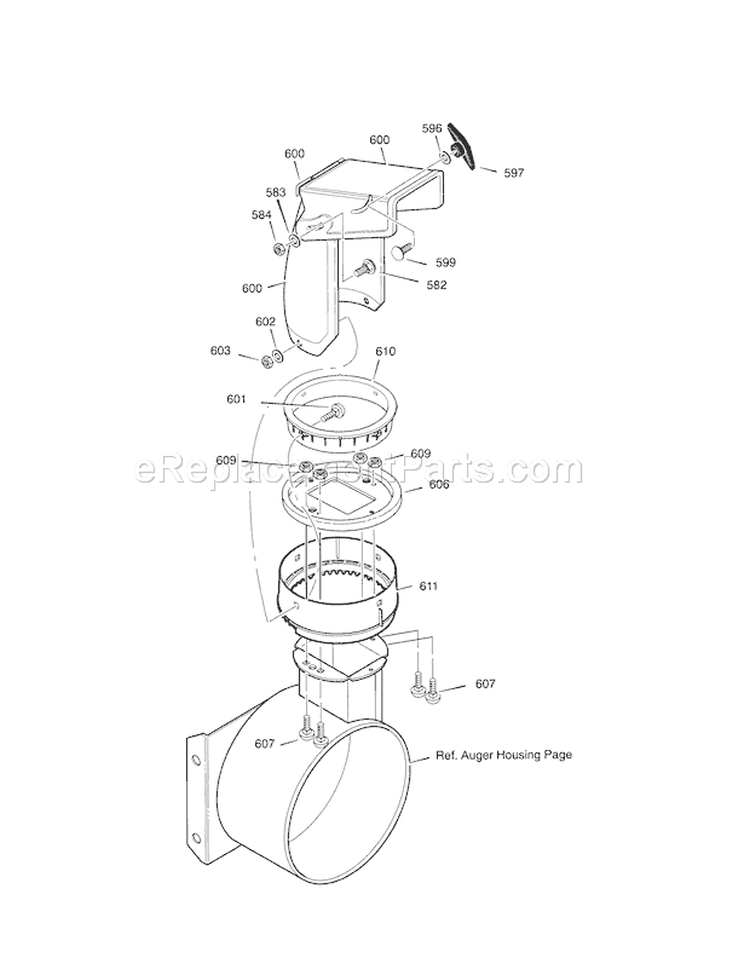 Discharge Chute Diagram and Parts List for  Craftsman Snow Blower