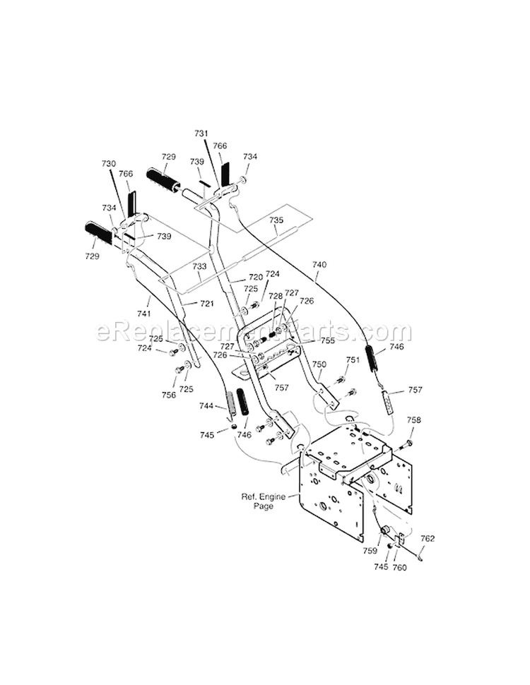Handle Diagram and Parts List for  Craftsman Snow Blower