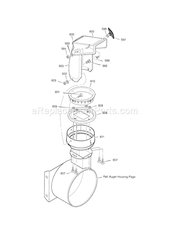 Discharge Chute Diagram and Parts List for  Craftsman Snow Blower