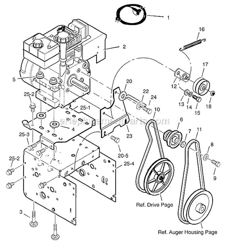 Engine Diagram and Parts List for  Craftsman Snow Blower