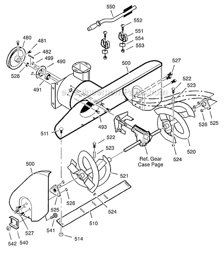 Auger Housing Diagram and Parts List for  Craftsman Snow Blower