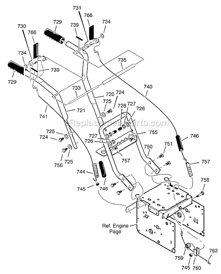 Handle Diagram and Parts List for  Craftsman Snow Blower