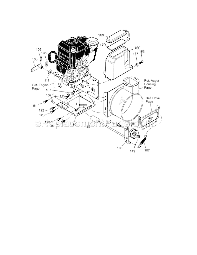Frame Diagram and Parts List for  Craftsman Snow Blower