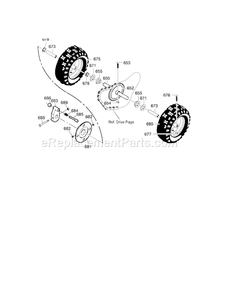 Wheel Assembly Diagram and Parts List for  Craftsman Snow Blower