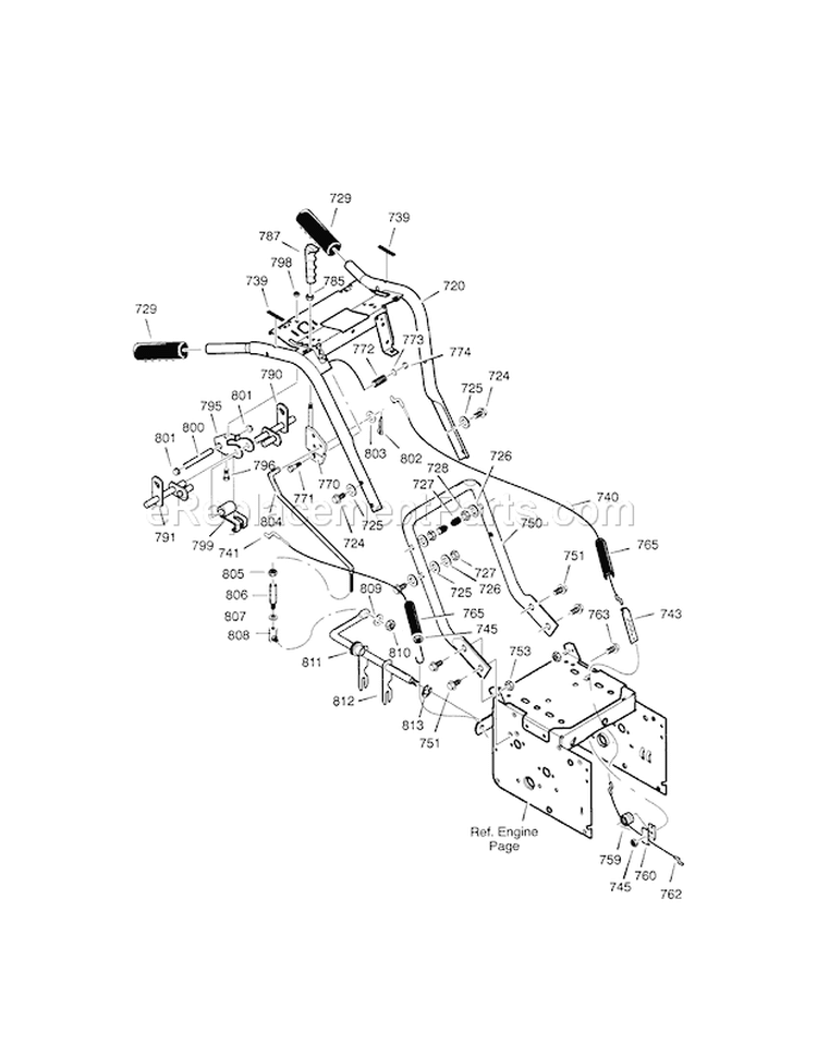 Handle Assembly Diagram and Parts List for  Craftsman Snow Blower