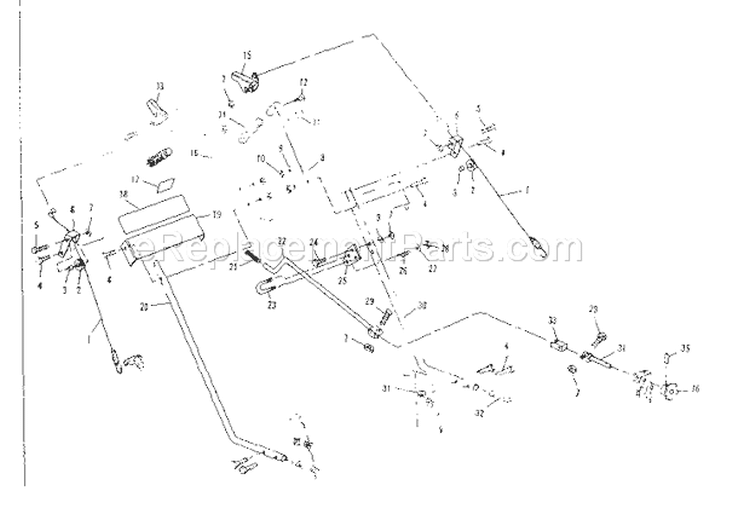 Handle Assembly Diagram and Parts List for  Craftsman Snow Blower