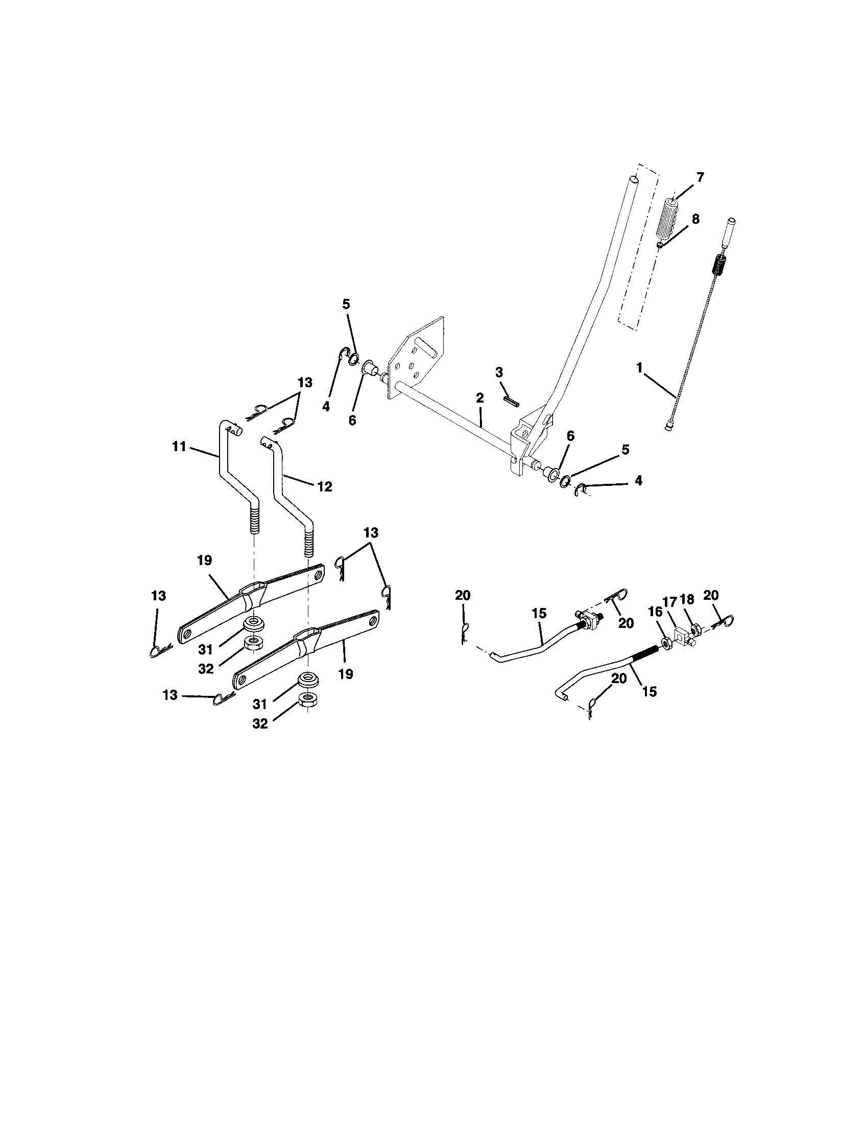 Lift Assembly Diagram and Parts List for  Craftsman Lawn Tractor
