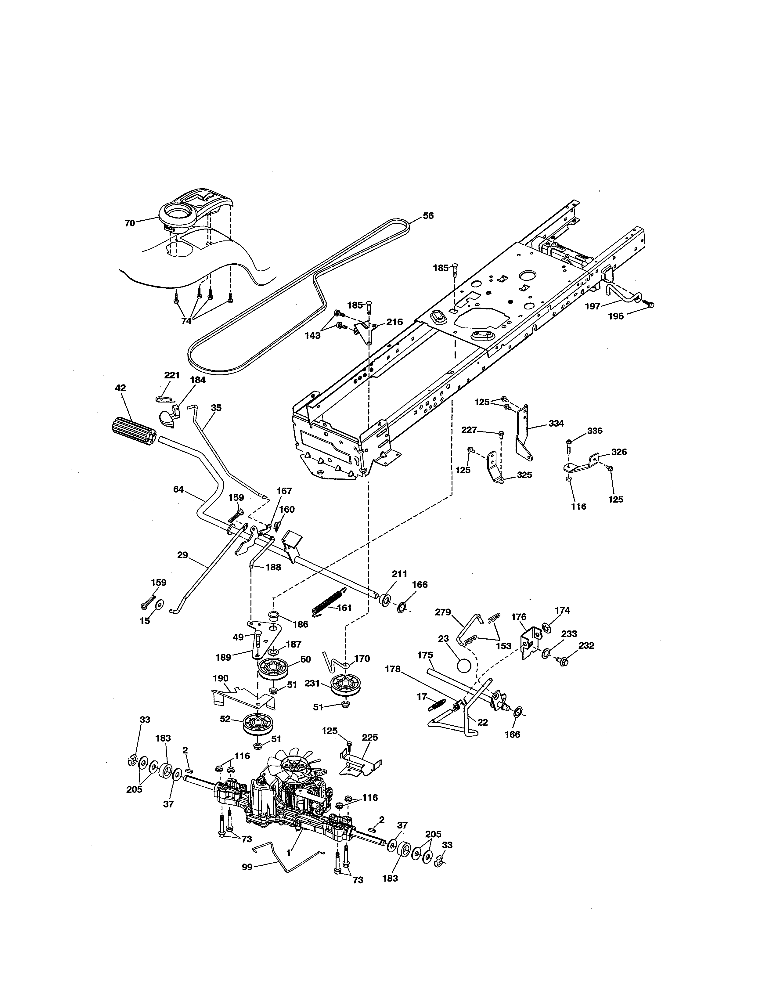 Ground Drive Diagram and Parts List for  Craftsman Lawn Tractor