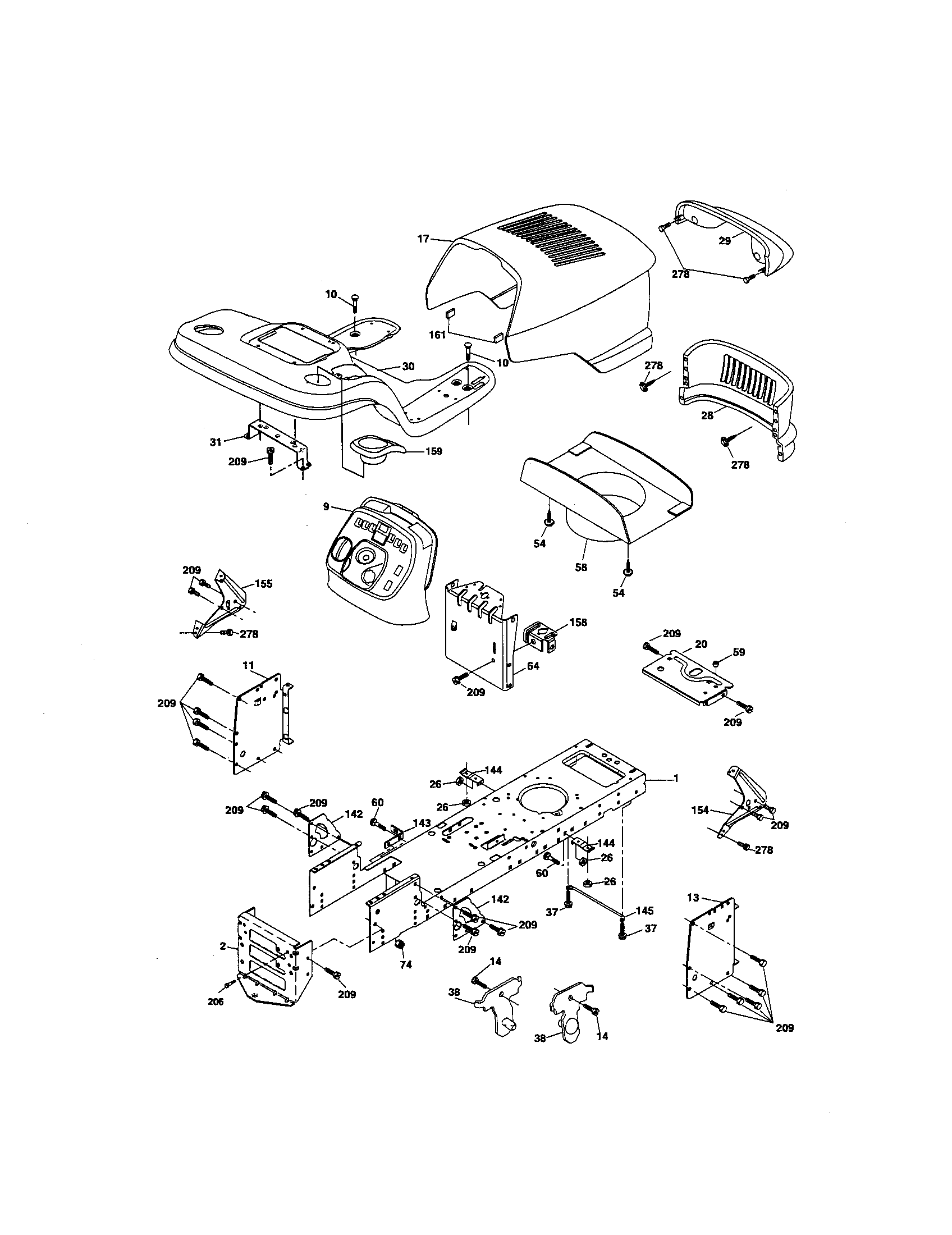 Chassis And Enclosures Diagram and Parts List for  Craftsman Lawn Tractor