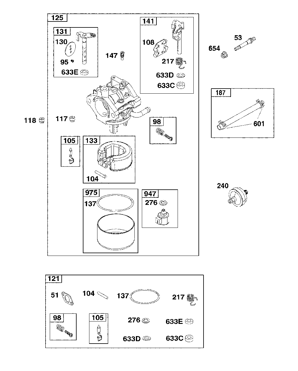Carburetor/fuel supply Diagram and Parts List for  Craftsman Lawn Tractor
