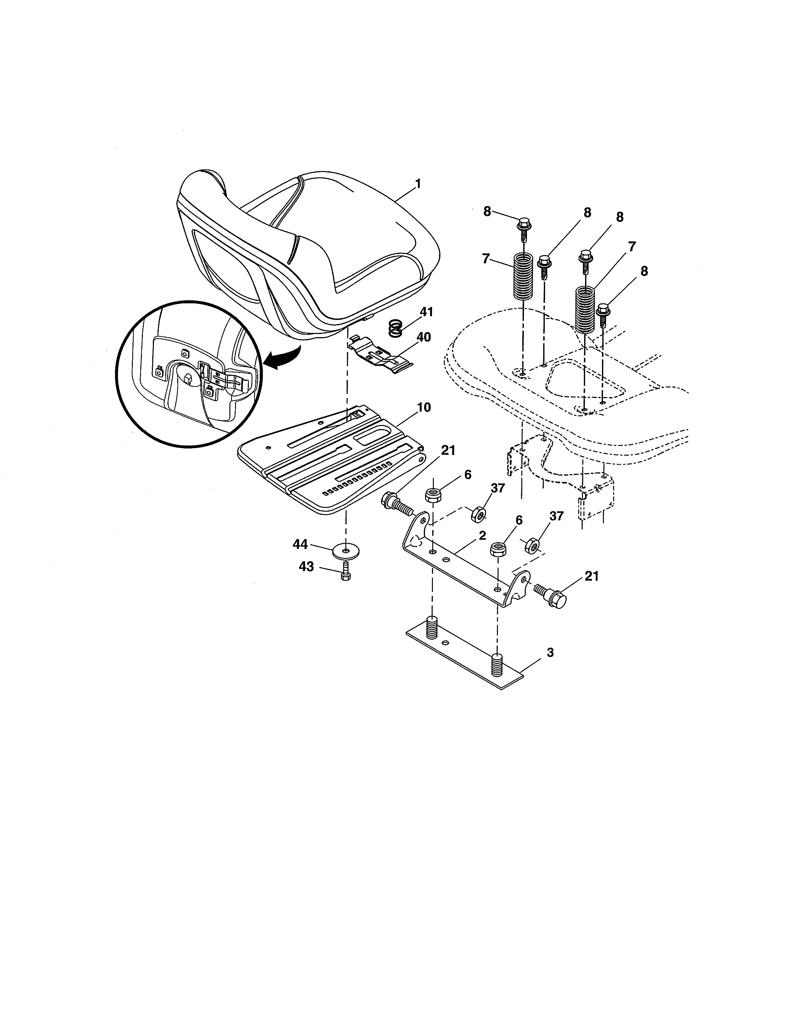 Seat Diagram and Parts List for  Craftsman Lawn Tractor