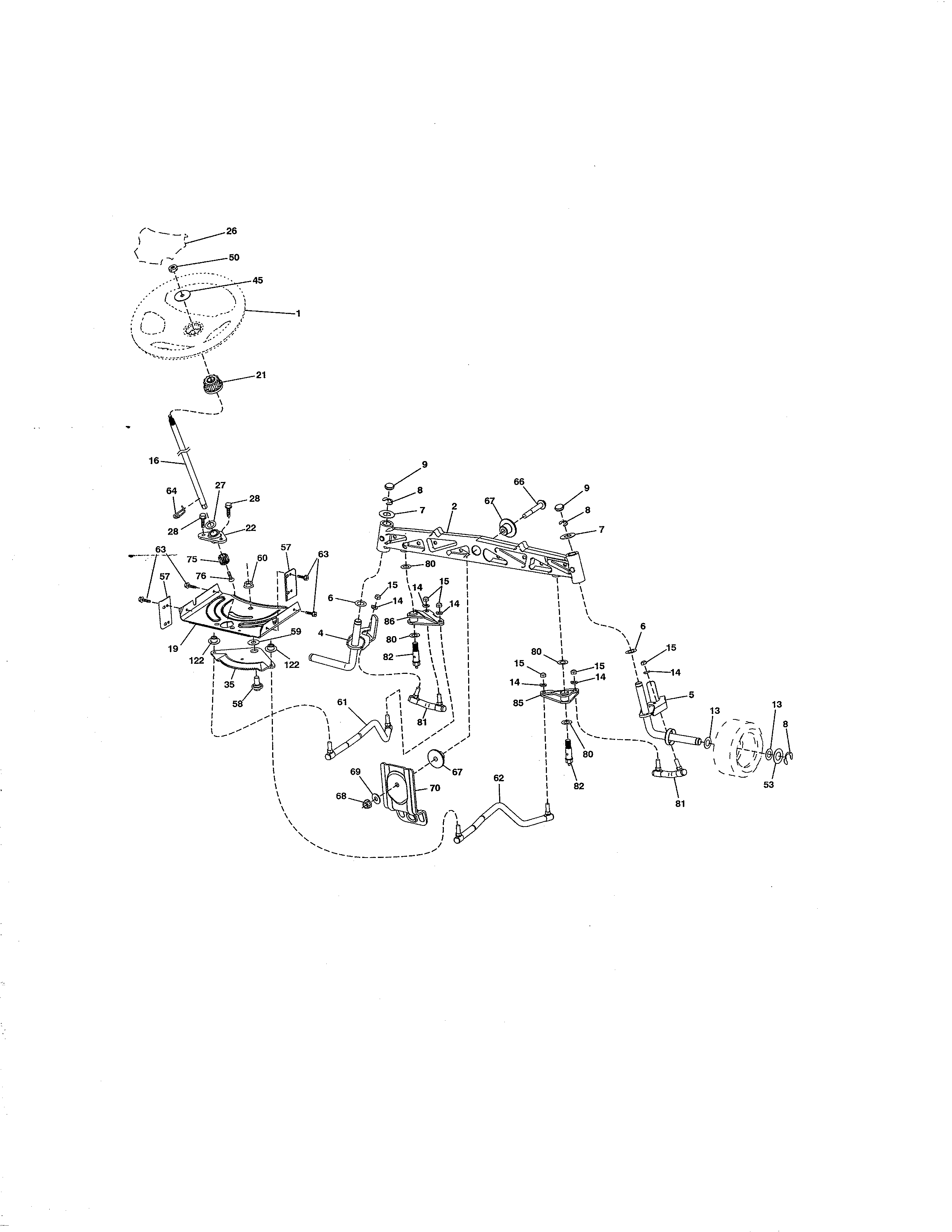 Steering Diagram and Parts List for  Craftsman Lawn Tractor