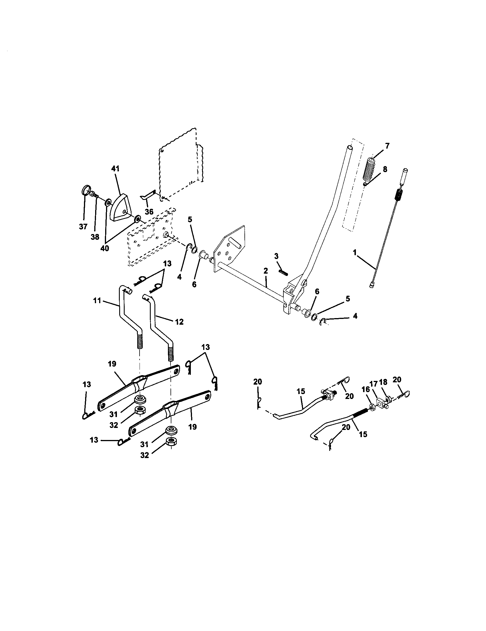 Lift Assembly Diagram and Parts List for  Craftsman Lawn Tractor