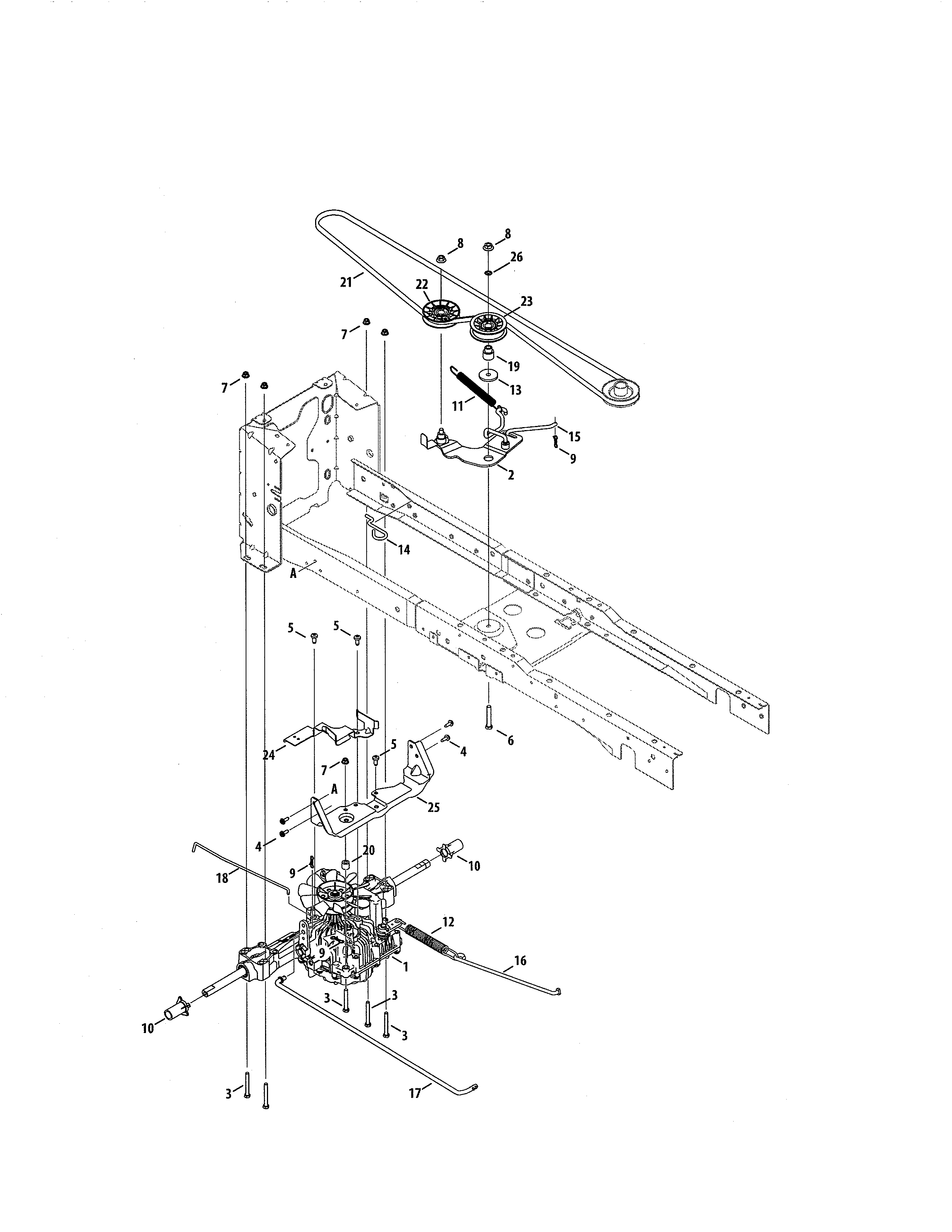 Transmission Diagram and Parts List for  Craftsman Lawn Tractor