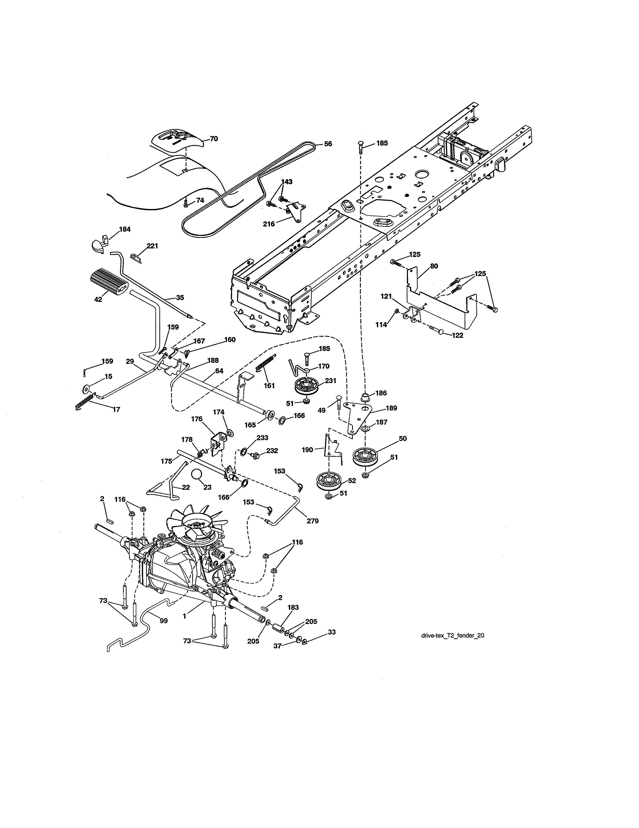Ground Drive Diagram and Parts List for  Craftsman Lawn Tractor