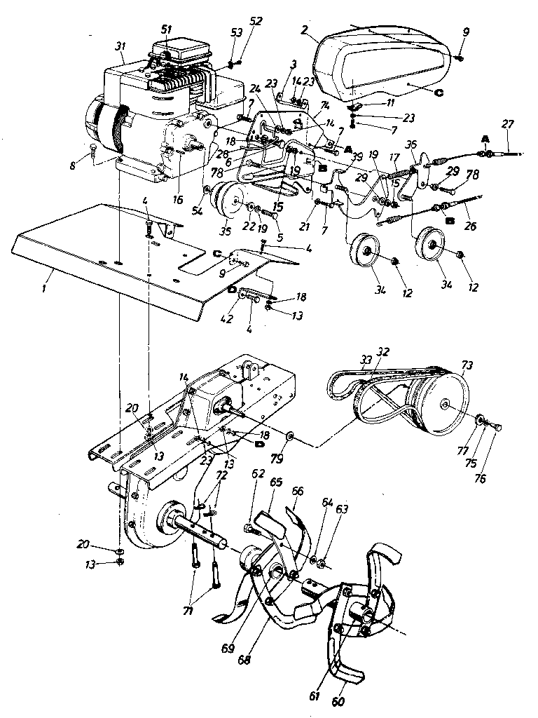 Engine Diagram and Parts List for  Craftsman Tiller